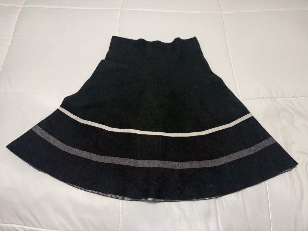 Max Studio Black Knit Fit and Flare Mini Skirt with Contrast Stripes Size S/M